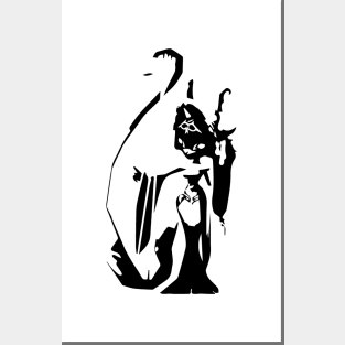 Harp Magician minimal silhouette white Posters and Art